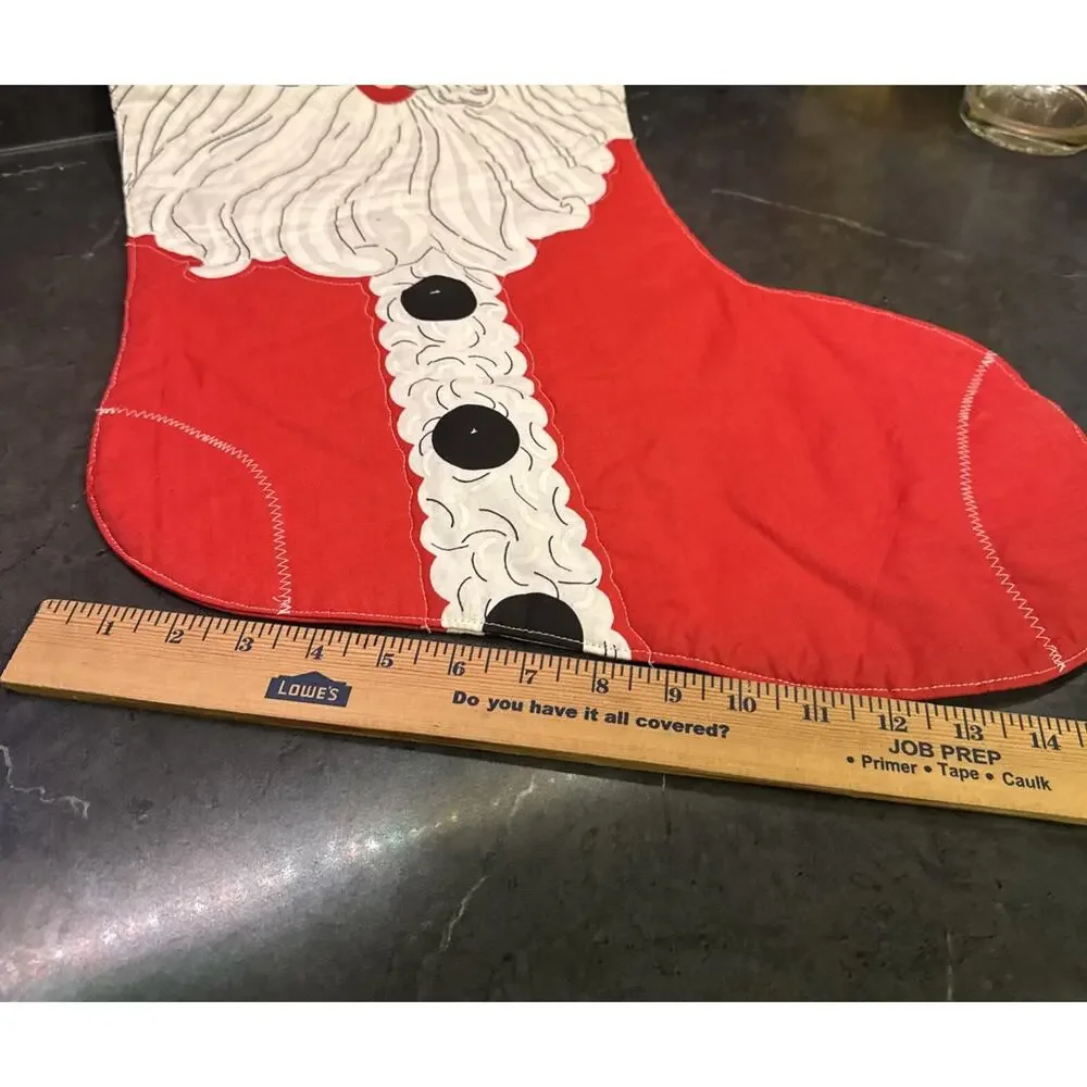 Vtg Santa Shaped Like A Stocking Wall Hanging Handmade 2 Bells Christmas Decor